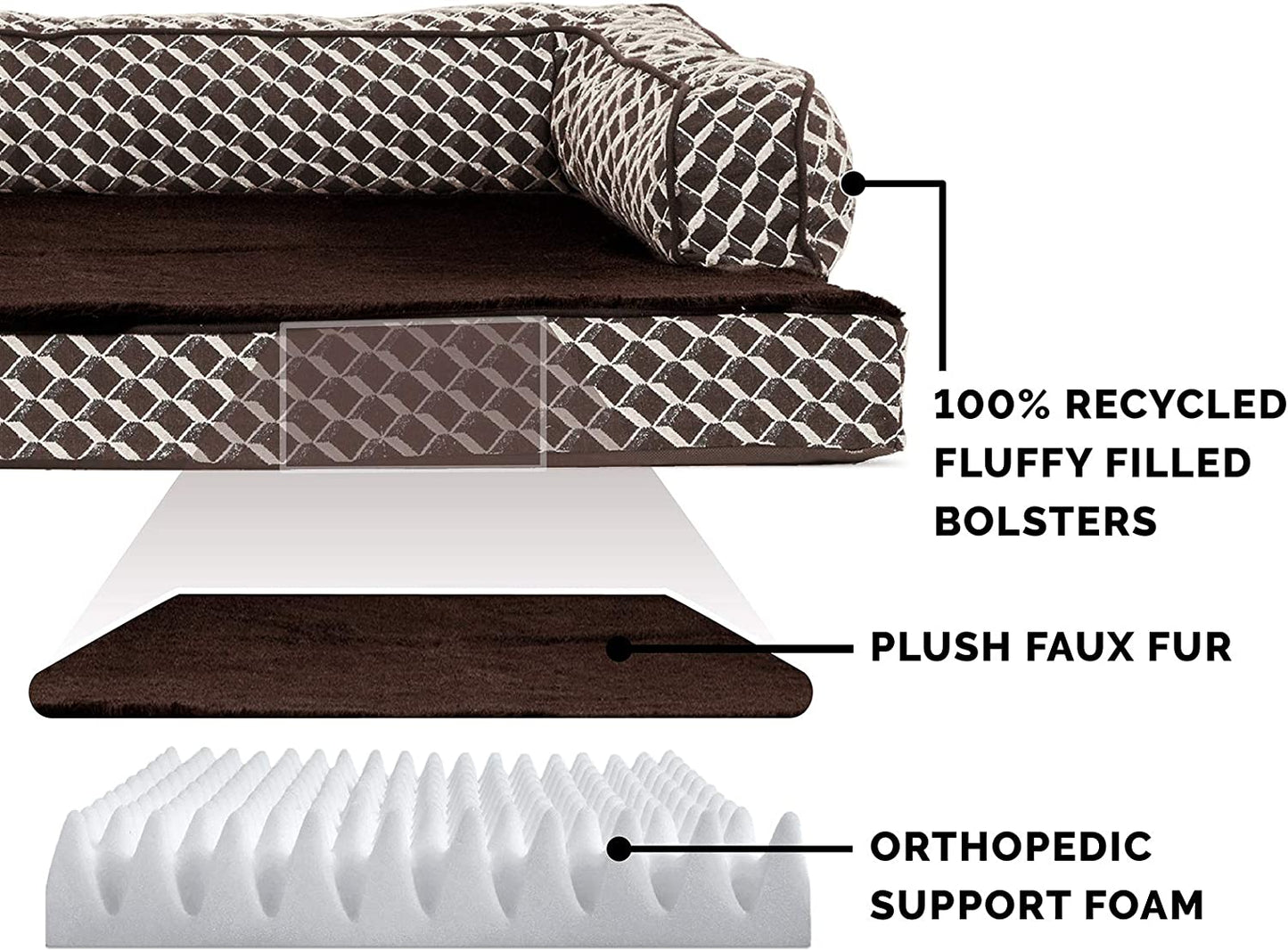 Orthopedic Small Dog Bed with Removable Bolsters and Washable Cover for Dogs Up to 20 lbs - Plush Woven Design in Diamond Brown