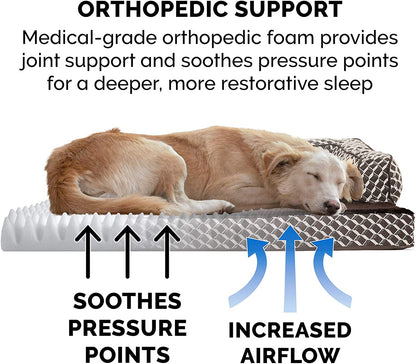 Orthopedic Small Dog Bed with Removable Bolsters and Washable Cover for Dogs Up to 20 lbs - Plush Woven Design in Diamond Brown