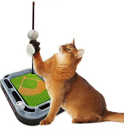 Cat Scratching Toy MLB Arizona Diamondbacks Baseball Field Cat Scratcher Toy with Interactive Cat Ball Bell in Tracks. 5-In-1 CAT Toy: Cat Wand Poll with Catnip Filled Plush Baseball & Feathers.