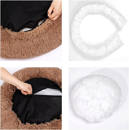 Detachable Luxury Shag Donut Pet Bed for Cats and Dogs, 20-Inch Self-Warming Round Pillow, Machine Washable, Iridescent Color