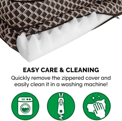 Orthopedic Small Dog Bed with Removable Bolsters and Washable Cover for Dogs Up to 20 lbs - Plush Woven Design in Diamond Brown