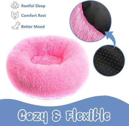 Luxury Round Donut Pet Bed for Cats and Small Dogs, Hot Pink, 19.7 inches, Anti-Slip & Water-Resistant Base, Super Soft Durable Fabric, Washable Design