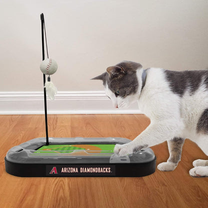 Cat Scratching Toy MLB Arizona Diamondbacks Baseball Field Cat Scratcher Toy with Interactive Cat Ball Bell in Tracks. 5-In-1 CAT Toy: Cat Wand Poll with Catnip Filled Plush Baseball & Feathers.
