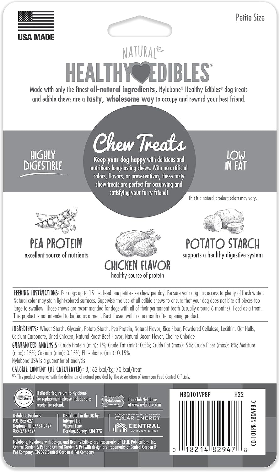 Healthy Edibles Natural Dog Chews Long Lasting Chicken Flavor Treats for Dogs, X-Small/Petite (8 Count)