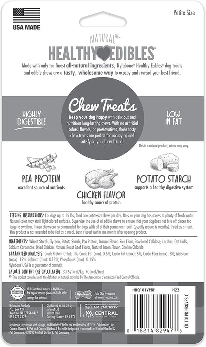 Healthy Edibles Natural Dog Chews Long Lasting Chicken Flavor Treats for Dogs, X-Small/Petite (8 Count)