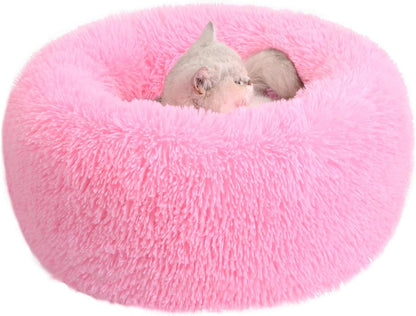 Luxury Round Donut Pet Bed for Cats and Small Dogs, Hot Pink, 19.7 inches, Anti-Slip & Water-Resistant Base, Super Soft Durable Fabric, Washable Design