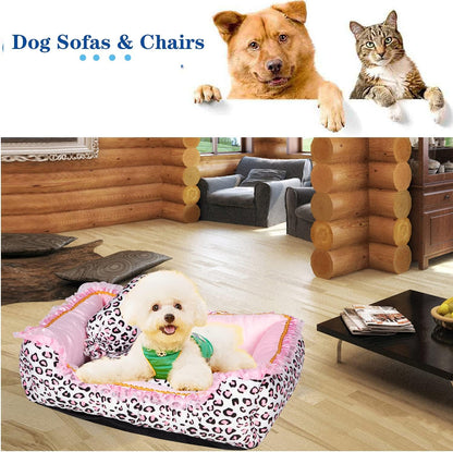 Dog Bed for Small Dogs - Cute Pink Leopard Dog Bed,Cat Beds for Indoor Cats Washable - Square Shape Cat Dog Sofa Bed Pet House Nest Cave(M, 20.8"L X 18"W X 5.5"）