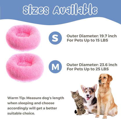 Luxury Round Donut Pet Bed for Cats and Small Dogs, Hot Pink, 19.7 inches, Anti-Slip & Water-Resistant Base, Super Soft Durable Fabric, Washable Design