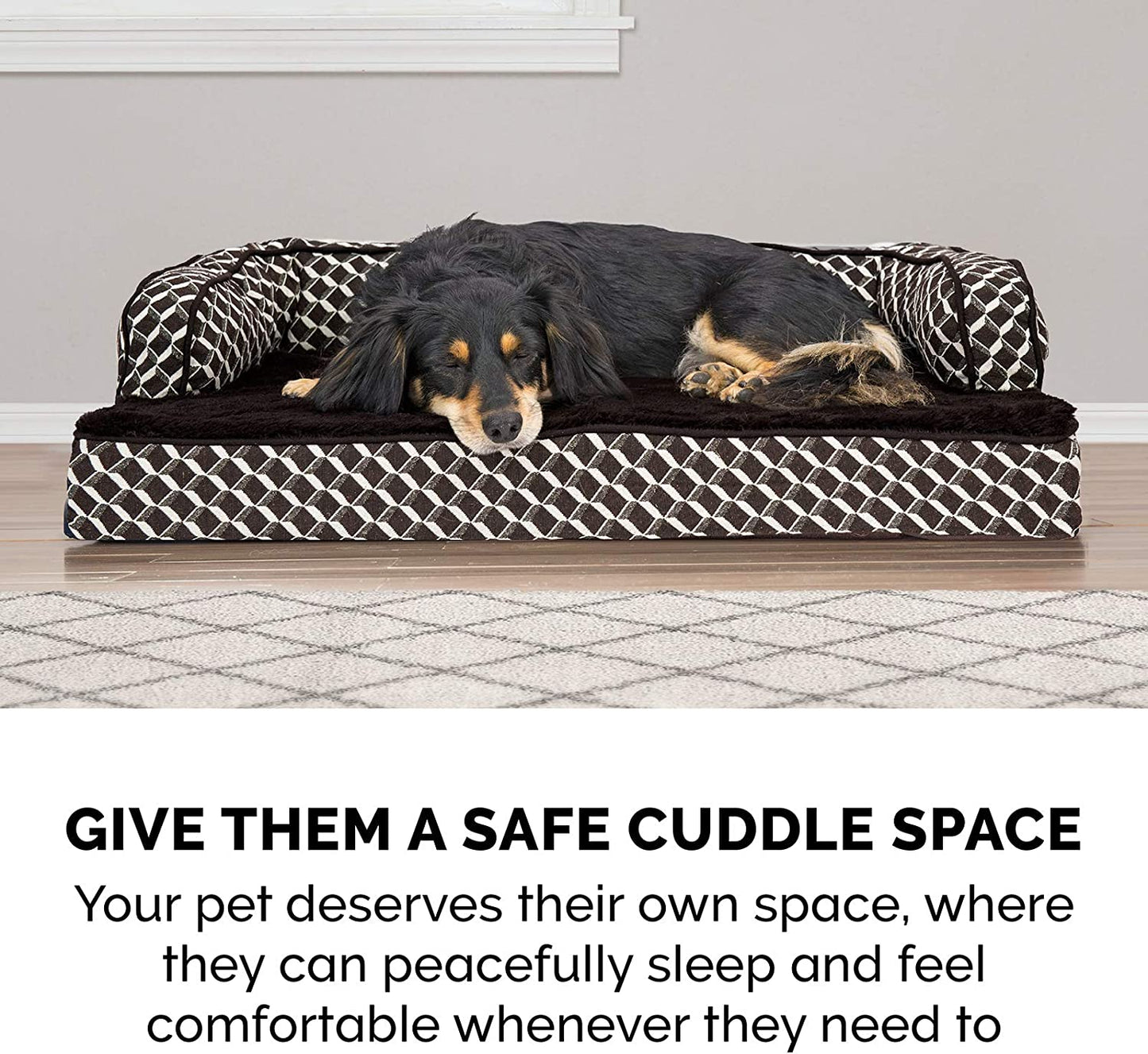Orthopedic Small Dog Bed with Removable Bolsters and Washable Cover for Dogs Up to 20 lbs - Plush Woven Design in Diamond Brown