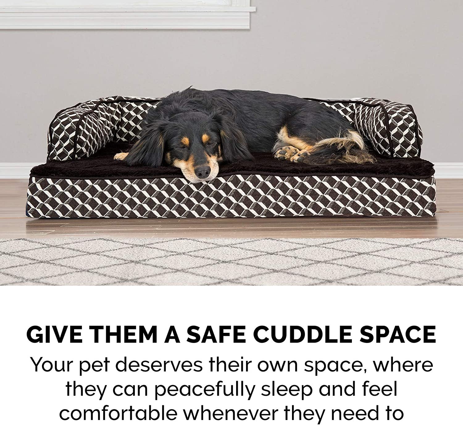 Orthopedic Small Dog Bed with Removable Bolsters and Washable Cover for Dogs Up to 20 lbs - Plush Woven Design in Diamond Brown