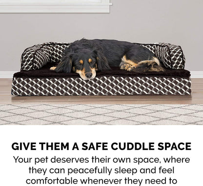 Orthopedic Small Dog Bed with Removable Bolsters and Washable Cover for Dogs Up to 20 lbs - Plush Woven Design in Diamond Brown