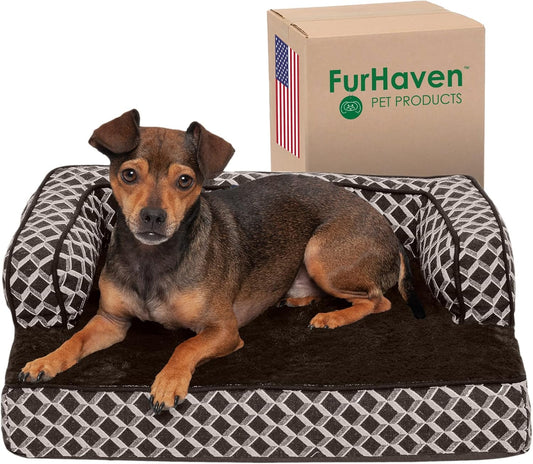 Orthopedic Small Dog Bed with Removable Bolsters and Washable Cover for Dogs Up to 20 lbs - Plush Woven Design in Diamond Brown