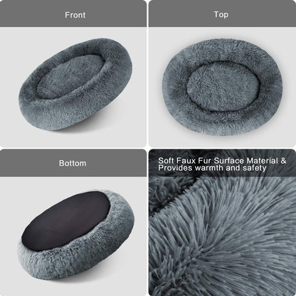 round Plush Bed for Large Medium Dogs and Cats, Calming Dog Bed, Faux Fur Pillow Pet Donut Cuddler Bed