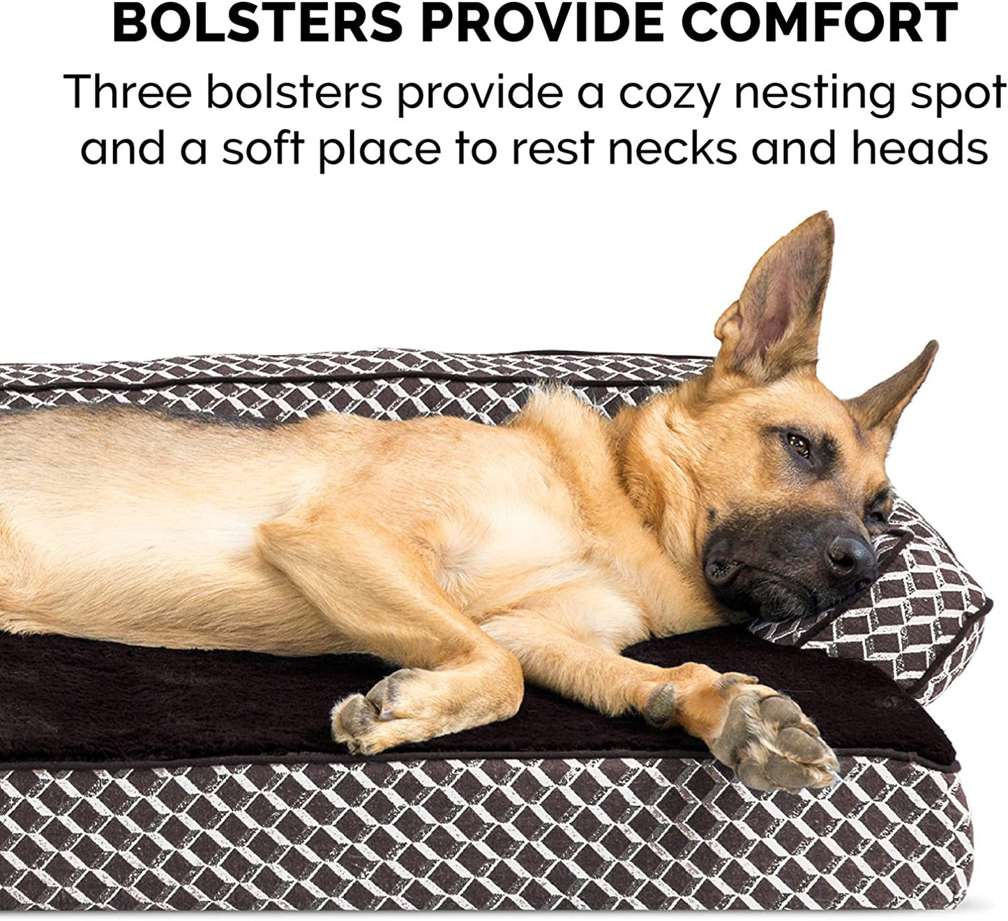 Orthopedic Small Dog Bed with Removable Bolsters and Washable Cover for Dogs Up to 20 lbs - Plush Woven Design in Diamond Brown