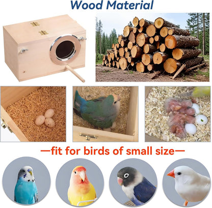 Bird Nest, Parakeet Nest Box, Bird Breeding Box with Perch, Wood Budgie Nest Box for Bird, Parrot, Lovebirds, Parrotlet, Finch, Sparrow 7.8” X 4.7” X 4.7”