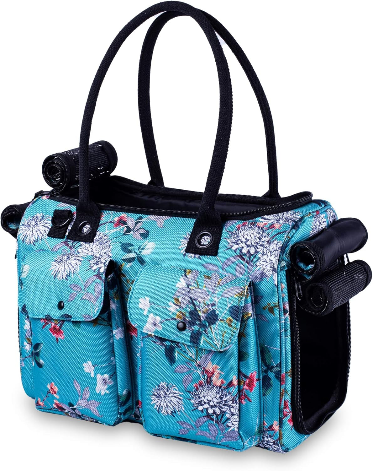 Soft-Sided Pet Carrier for Dogs, Cats, and Rabbits - Breathable Mesh Airline-Approved Travel Tote with Pockets (Turquoise Floral Design)