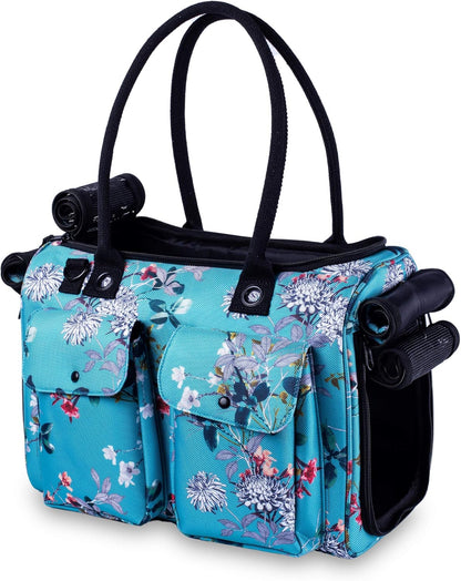 Soft-Sided Pet Carrier for Dogs, Cats, and Rabbits - Breathable Mesh Airline-Approved Travel Tote with Pockets (Turquoise Floral Design)