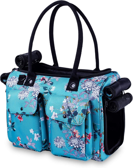 Soft-Sided Pet Carrier for Dogs, Cats, and Rabbits - Breathable Mesh Airline-Approved Travel Tote with Pockets (Turquoise Floral Design)
