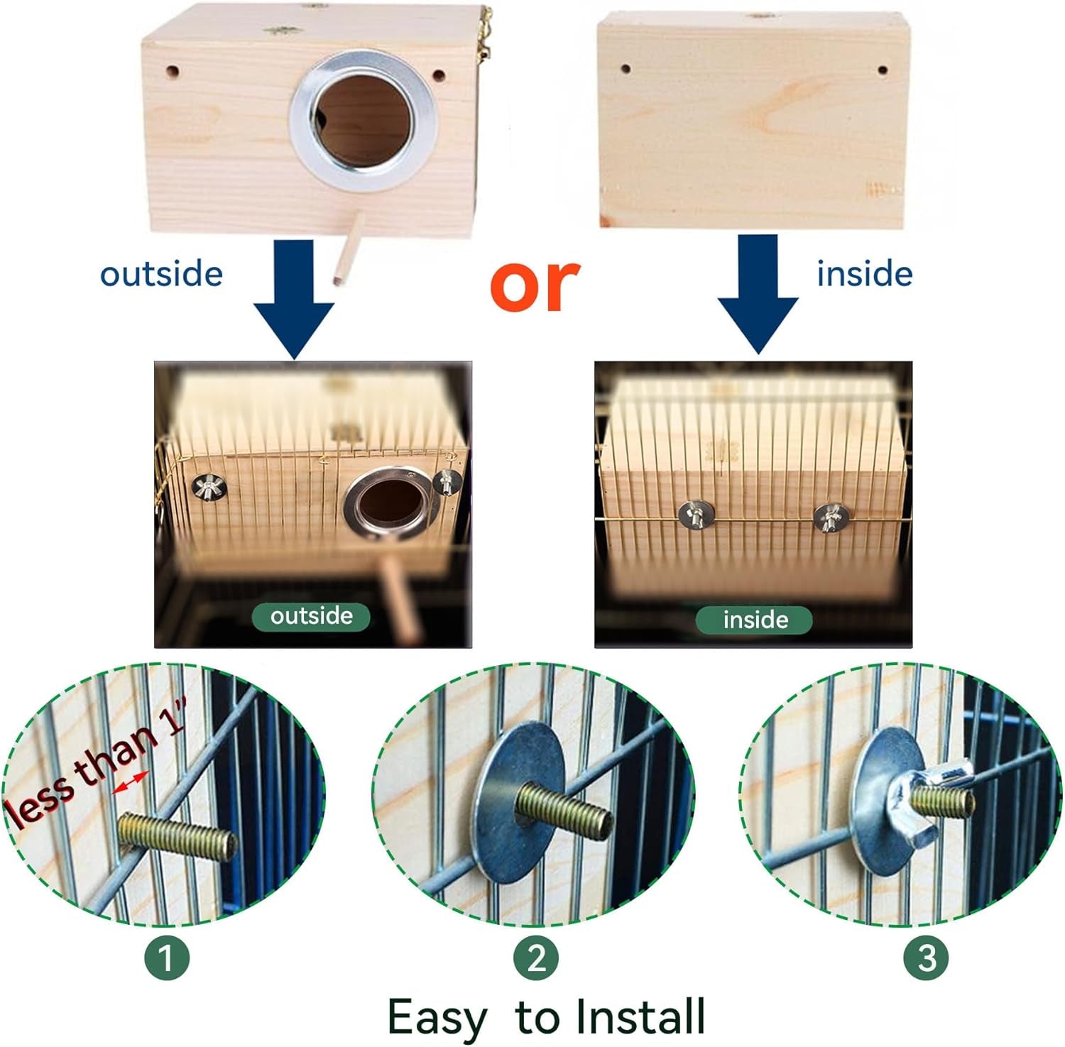 Bird Nest, Parakeet Nest Box, Bird Breeding Box with Perch, Wood Budgie Nest Box for Bird, Parrot, Lovebirds, Parrotlet, Finch, Sparrow 7.8” X 4.7” X 4.7”