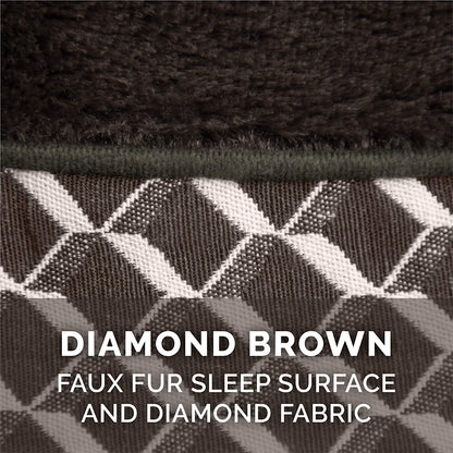 Orthopedic Small Dog Bed with Removable Bolsters and Washable Cover for Dogs Up to 20 lbs - Plush Woven Design in Diamond Brown