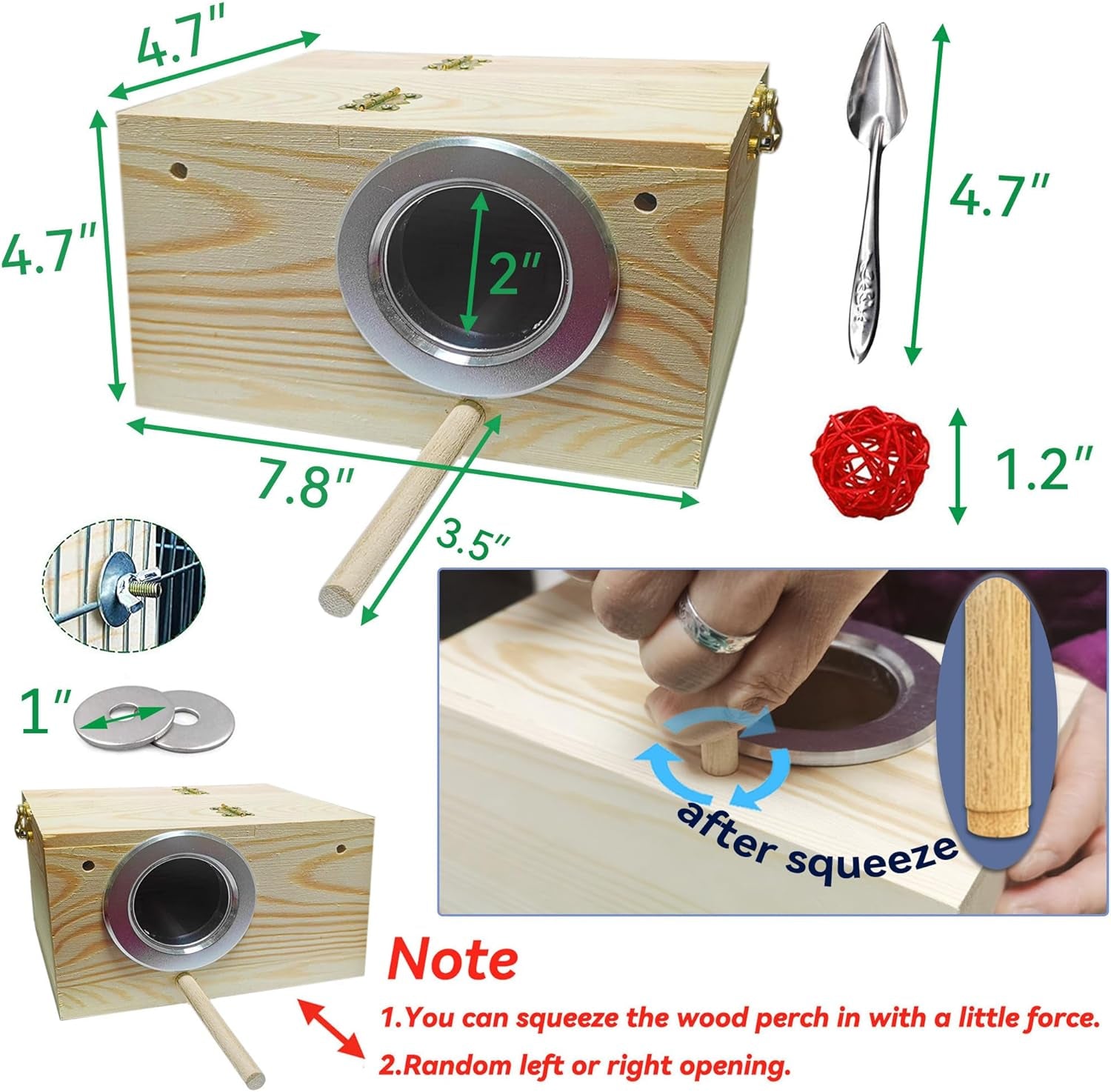 Bird Nest, Parakeet Nest Box, Bird Breeding Box with Perch, Wood Budgie Nest Box for Bird, Parrot, Lovebirds, Parrotlet, Finch, Sparrow 7.8” X 4.7” X 4.7”