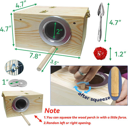 Bird Nest, Parakeet Nest Box, Bird Breeding Box with Perch, Wood Budgie Nest Box for Bird, Parrot, Lovebirds, Parrotlet, Finch, Sparrow 7.8” X 4.7” X 4.7”
