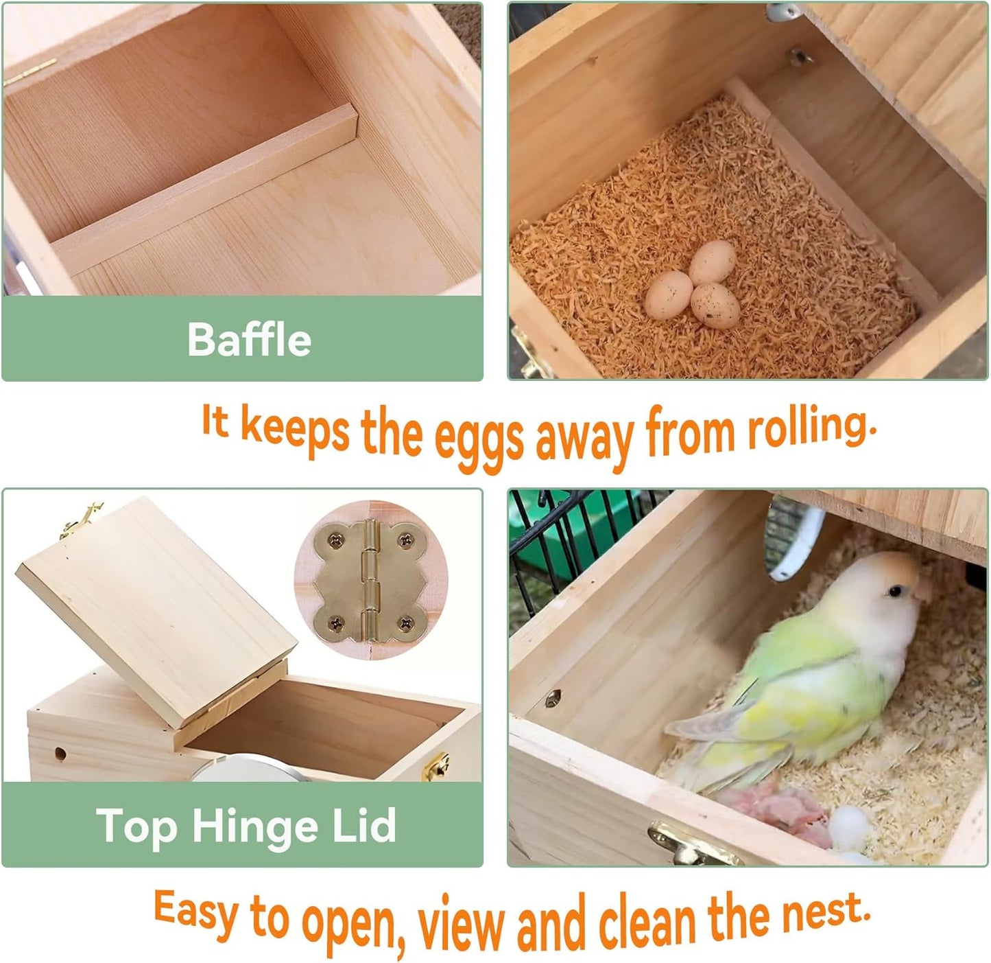 Bird Nest, Parakeet Nest Box, Bird Breeding Box with Perch, Wood Budgie Nest Box for Bird, Parrot, Lovebirds, Parrotlet, Finch, Sparrow 7.8” X 4.7” X 4.7”