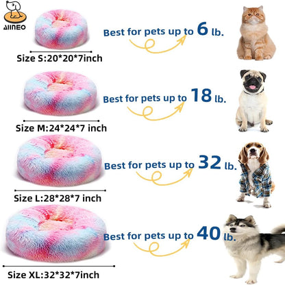 Detachable Luxury Shag Donut Pet Bed for Cats and Dogs, 20-Inch Self-Warming Round Pillow, Machine Washable, Iridescent Color